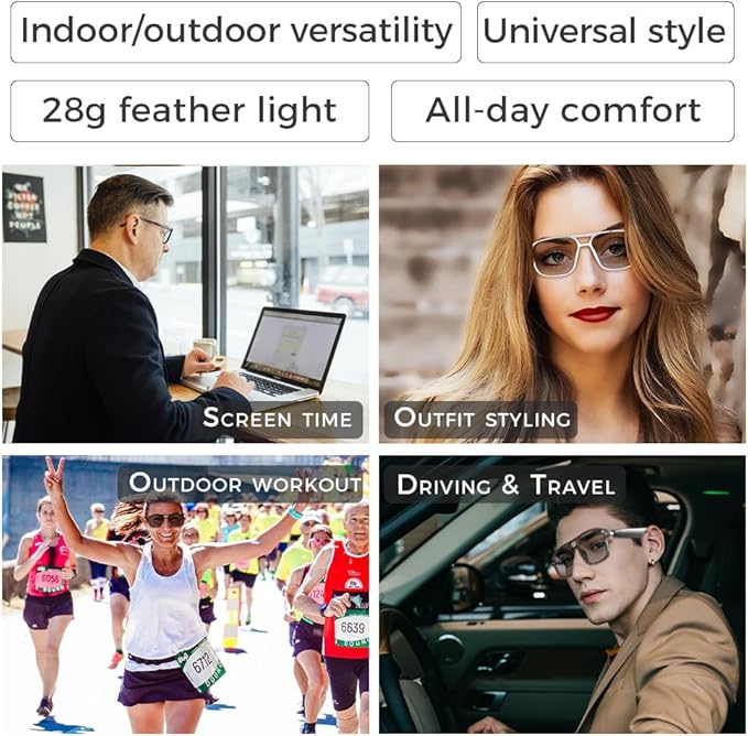 Smart Bluetooth Glasses – UV Protection, Blue Light Blocking, Open-Ear Audio for Men & Women
