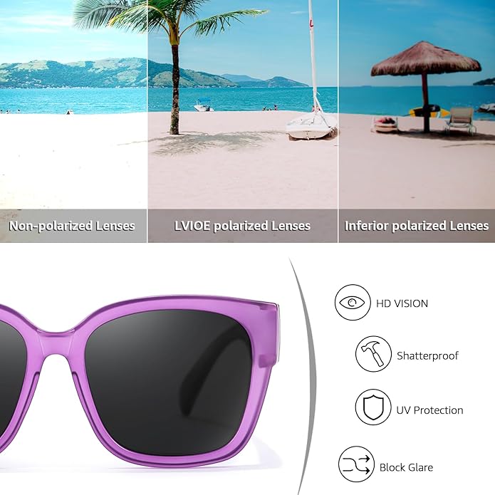 LVIOE 2 Pack Polarized Fit Over Sunglasses for Women Men Oversized Square Over Glasses Sunglasses with UV Protection LS7511
