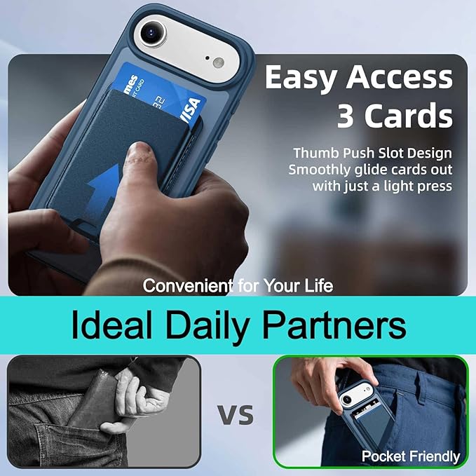 Magnetic for iPhone Air Case & iPhone 17 Air Case with Detachable Wallet, Compatible with MagSafe, Military Protective Slim Phone Cover with Card Holder, Deep Blue