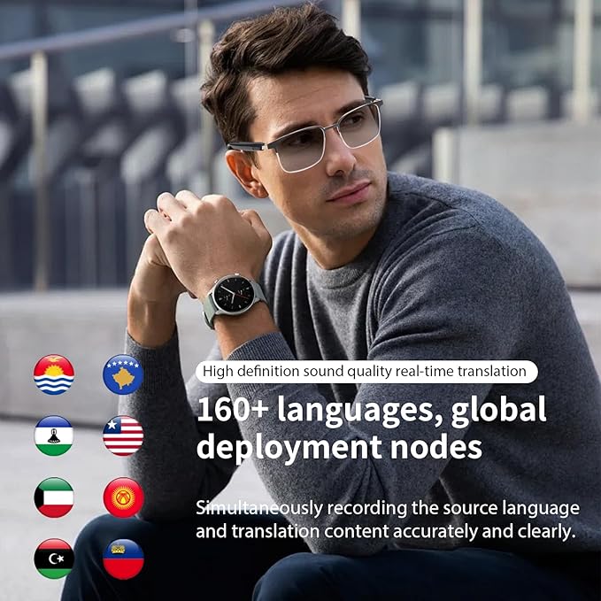 Al Smart Glasses for Men Women - Bluetooth Translation Glasses with 169 Languages, Photochromic Lenses UV/Blue Light Protection, Music /Calls Al Vioce Assistant, Travel Meeting Business Trade - Silver