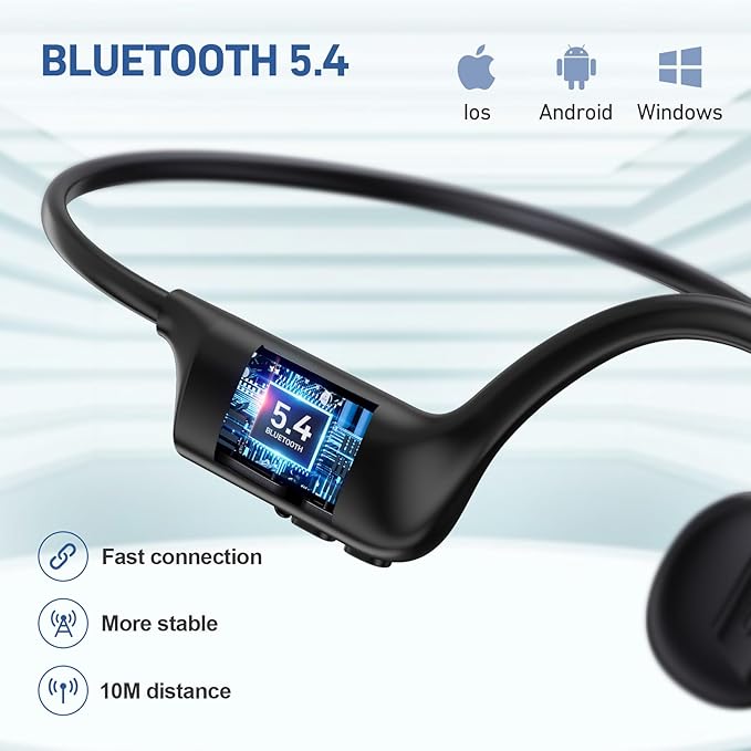 Bone Conduction Headphones Bluetooth 5.4 Open Ear Headphones Wireless Headphones with Mic, IPX6 Waterproof Headset Sports Earphones, 12H Playtime for Running,Cycling, Hiking, Driving