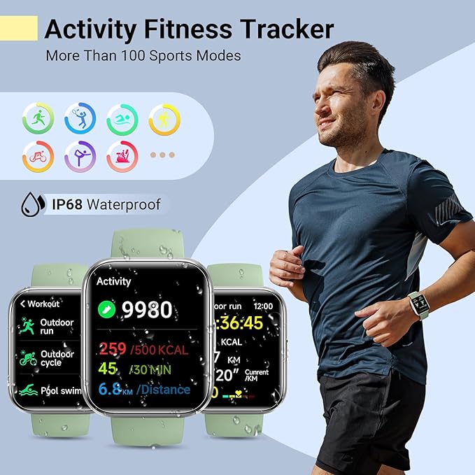 Smart Watches for Women/Men, Smart Watch for Android Phones & iPhone, Fitness Watches for Women with Alexa, Call & Notification Alerts, Tracks Heart Rate/Sleep Smartwatches (Green, 1.8 inches)