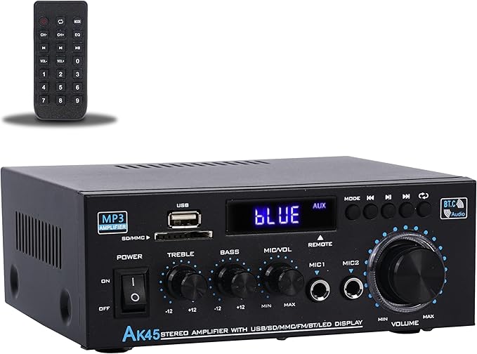 Stereo Audio Amplifier 2026 Upgraded AK45 Bluetooth Receiver for Home Stereo, 400W 2 Channel Wireless Bluetooth 5.0 Power Amplifier System with FM Radio, USB, SD Card, and Remote Control