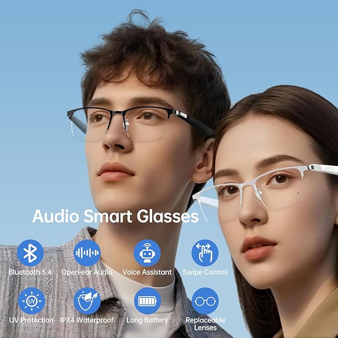 AIRMARS Smart Glasses for Men & Women, Bluetooth Glasses with Photochromic/Blue Light Filter&Polarized Lenses, Smart Sunglasses for Women with Speaker, Interchangeable Frames (Black)