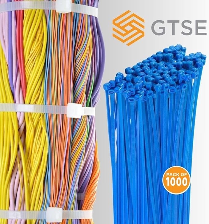 GTSE 8 Inch Blue Zip Ties, 1,000 Bulk Pack, 18lb Strength, UV Resistant Small Nylon Cable Ties, Self-Locking 8" Tie Wraps