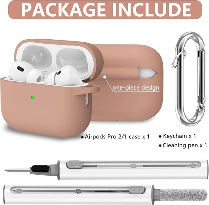 Ljusmicker for AirPods Pro Case Cover with Cleaner Kit,Soft Silicone Protective Cases for Apple AirPod Pro 2nd/1st Generation for Women Men,AirPods Pro 2 Case Accessories with Keychain-Light Brown