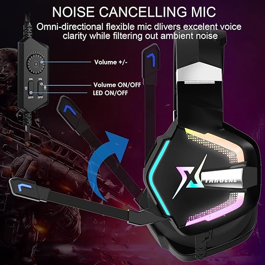 targeal 7.1 Surround Sound PC Gaming Headset for PS5 PS4 Laptop Mac Tablet Mobile, Over Ear Wired USB Gaming Headphone with Omni-Directional Noise Canceling Mic, RGB LED, with Type C Cable