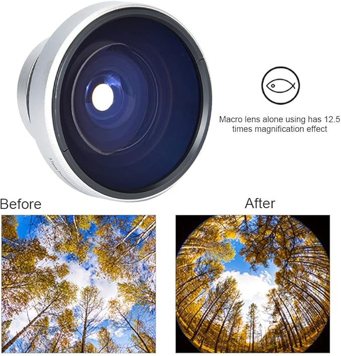 0.25X Super Fisheye Additional Lens for 37mm Caliber Camera Lenses,Suitable for Macro Close Up 12.5X Macro Lens