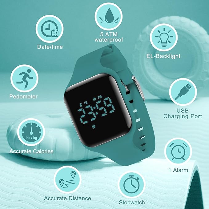 Kids Watches for Girls Boys Digital Sport Watch with Step Counter Pedometer Vibration Alarm Clock, No App Waterproof Fitness Tracker Kids Watch Boys Girls Teens Students Ages 5-16