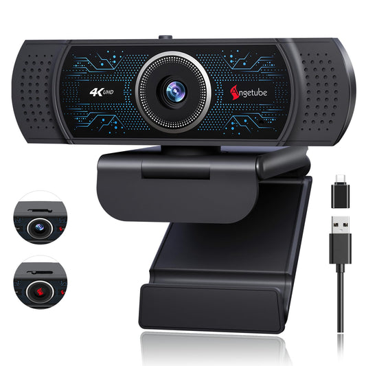 Angetube 4K Webcam for PC w/Microphone, USB Web Cam Built-in Privacy Cover