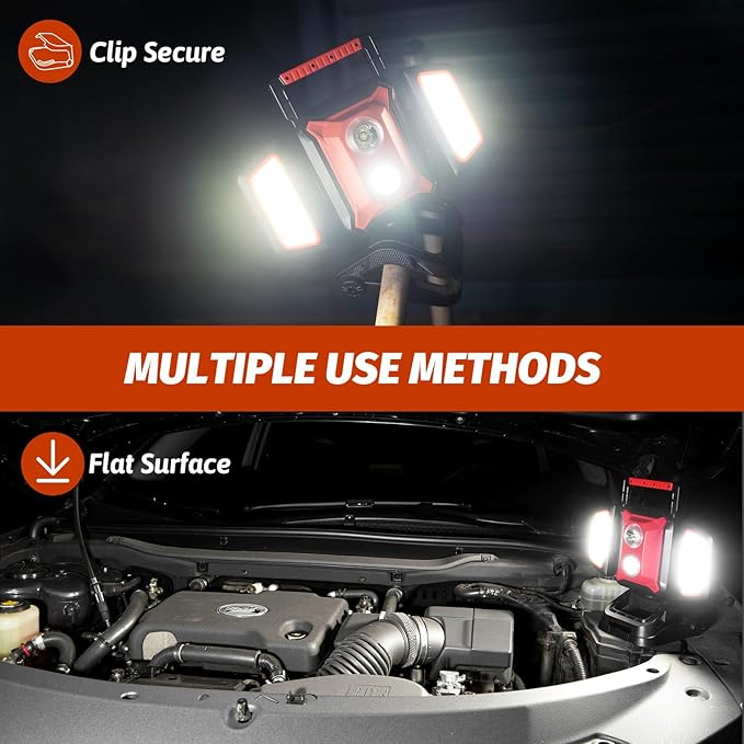 Rechargeable Work Light, 4000LM Magnetic Work Light with Clamp and Tripod Mount, 5 Modes Portable Cordless Flood Light for Outdoor, Construction Site, Workshop, Camping, Car Repairing
