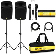 Bowens Dual 8 Inch 400W PA System – Portable Speakers with Bluetooth, USB/SD, LCD & Remote – DJ Sound System with Wireless Karaoke Microphone for Singing/Microfono & Stands - Image 1