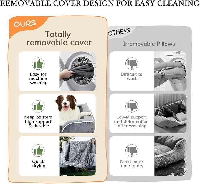 Comfort Expression Orthopedic Dog Bed for Large Dogs 36x27 Inch, Waterproof Egg Crate Foam Large Pet Bed with Removable Bolsters, Dog Couch with Washable Cover & Non-Slip Bottom, Grey White