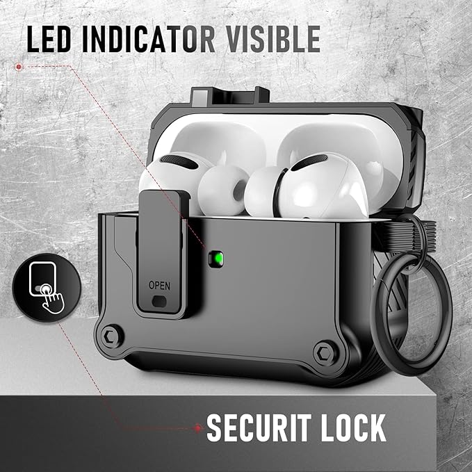 Maxjoy for Airpods Pro 3 Generation Case(2025), Secure Lock Clip Full Body Shockproof Hard Shell Protective Apple for Airpods Pro 3 Case Cover with Keychain Cleaner Kit for Men Women,Black