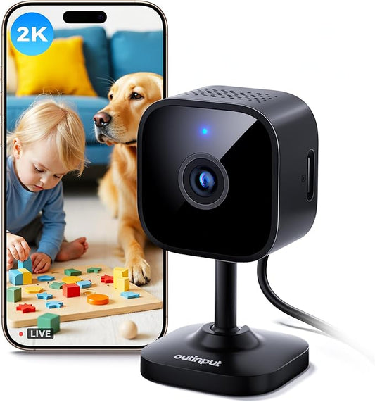Outinput Indoor Security Camera, 2K WiFi Home Camera for Baby Monitor/Pet/Dog, Motion Detect, Night Vision, 2-Way Audio, Instant App Alerts, Cloud & Local Storage, Share to Family (Black)