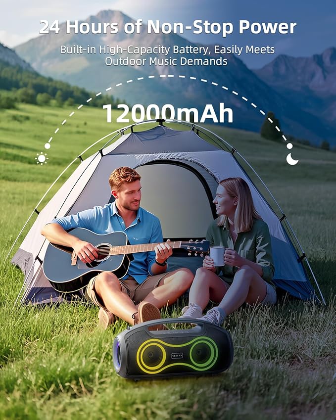 Portable Bluetooth Speaker Wireless, 180W Max Loud Waterproof Speakers, Bass Boost Boom Box for Party and Outdoor, w/2*Subwoofer, 2*Tweeter, DSP, IP65, 24H, TWS, TF, USB, AUX