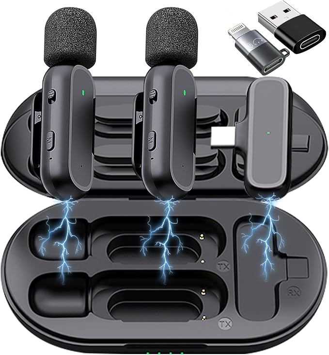 Caiord Wireless Lavalier Microphone for iPhone iPad Android, Mini USB C Mic