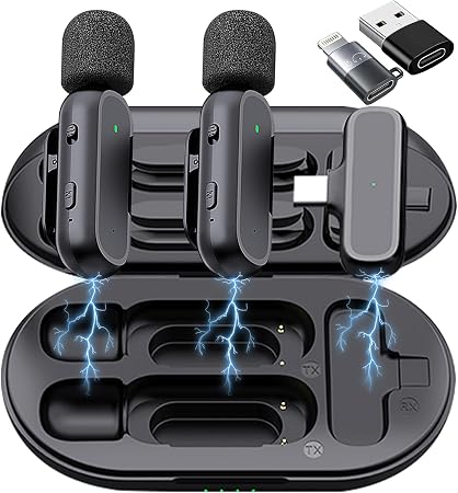 Caiord Wireless Lavalier Microphone for iPhone iPad Android, Mini USB C Mic