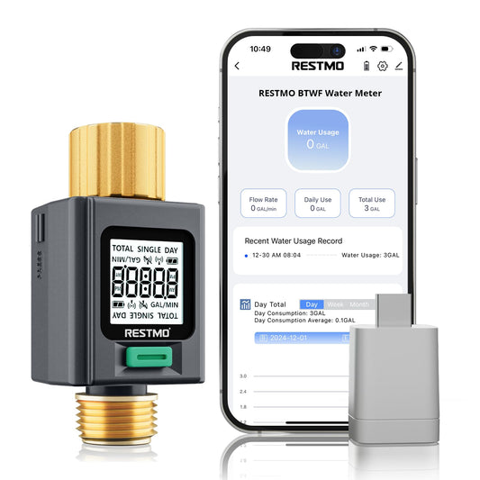 RESTMO Smart Water Flow Meter with Screen Backlight, 2.4GHz WiFi Connection