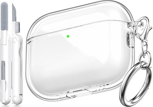 for AirPods Pro 3 Clear Case 2025, Military-Grade Shockproof, Soft TPU Highly Transparent Anti-Yellowing for AirPods Pro 3 Case with Cleaning Kit & Cute Round Buckle, Clear White