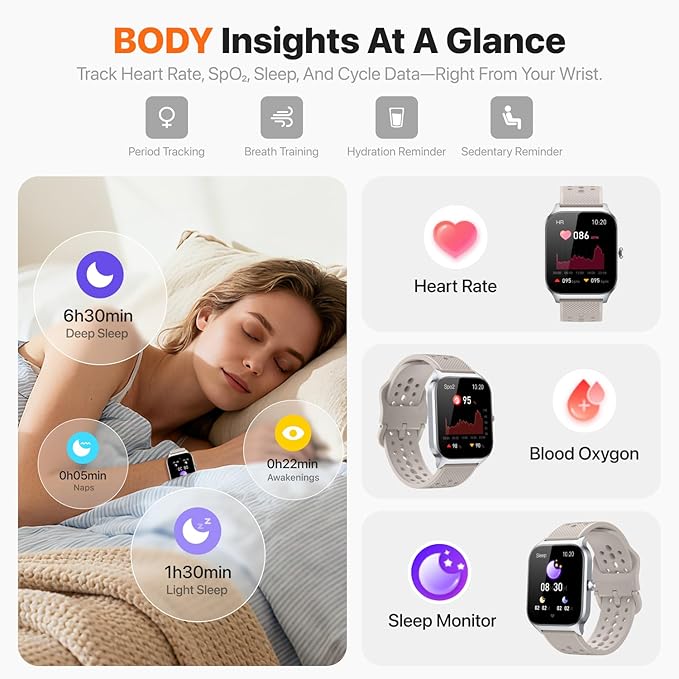 Smart Watch for Women Men - Answer/Make Call, Fitness Tracker Smartwatch for Android iPhone Compatible, 120+ Sports Modes Step Counter Sleep Female Cycle (Silver)
