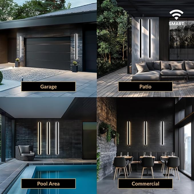 𝗠𝗢𝗗 𝗟𝗜𝗚𝗛𝗧𝗜𝗡𝗚 Waterproof Outdoor Wall Light with Smart Home App, Wi-Fi/Bluetooth, Adjust 3000K-6000K & Brightness, LED Long Porch Lights with App Control, 1-Pack (31" | Smart Home)