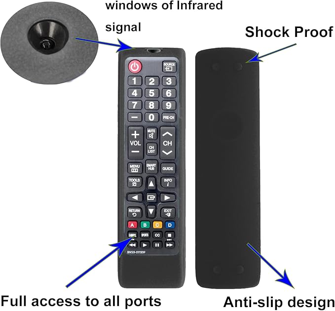 Silicone Case for Samsung Smart TV Remote Control - Remote Cover for Samsung TV Remote BN59-01301A BN59-01315A BN59-01199F BN59-01315J Remote Control Replacement Skin Sleeve Case Cover - Black