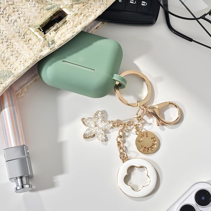 VISOOM for AirPods Pro 3 Case 2025, Silicone Case for Apple Air Pods Pro 3rd Generation Cover Women, Cute iPods 3 Protective Cover with Bling Keychain & Cleaning Kit,Green