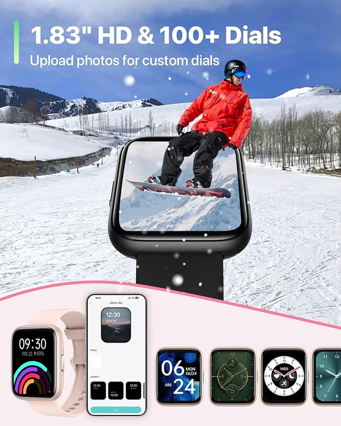 Smart Watches for Women Men, 1.83" HD 2025 Smartwatch with 100 Sports Modes, Heart Rate/Sleep Monitor, IP68 Waterproof, Bluetooth Call & Music Control for iPhone/Android