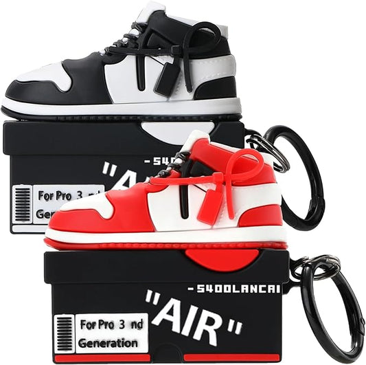 [2Pac] Compatible Airpods Pro 3 Case (2025),3D Cute Cartoon Shoe Box Soft Silicone Protective Cases for Apple AirPods Pro 3rd Generation Case,Airpod Pro 3 Cover with Keychain for Women Men,Red+Black