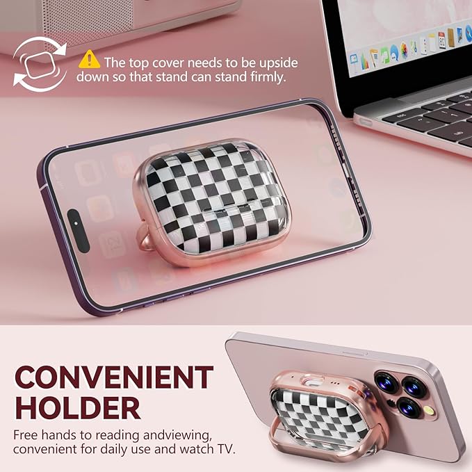 Inesore for AirPods Pro 2nd Generation Case Cover with Lock, Flowers Cute Clear Air Pods Pro 2 Case Hard iPod Pro Cases for Women Girls with Cleaner Kit (2023 USB-C /2022/2019) -Checkerboard