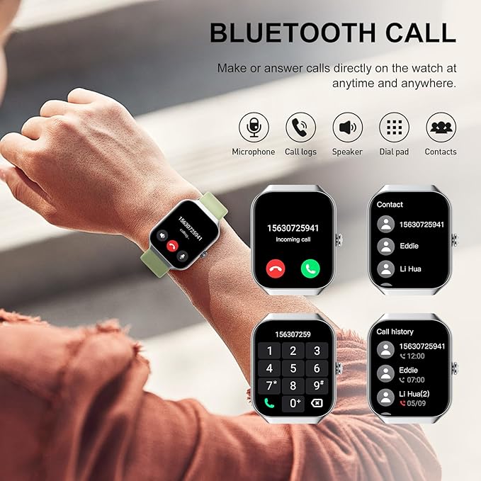 Smart Watch 2026 NEW 1.96" Smartwatch for Men Women(Answer/Make Call),Fitness Watch with 110+ Sport Modes, Reloj Inteligente with Sleep Monitor/Heart Rate/Step/IP68,for Android iOS, Silver green
