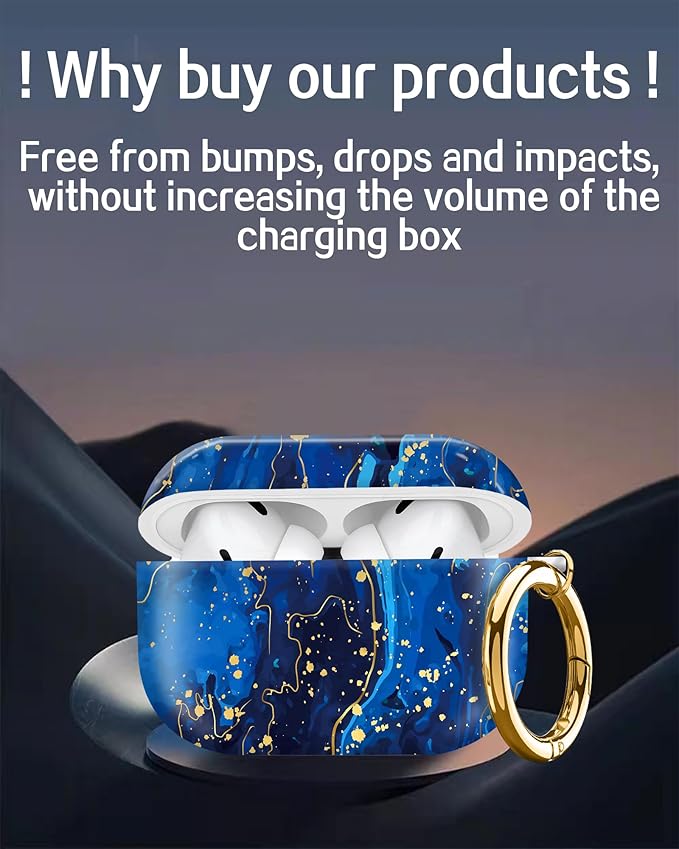 Cute Hard Case Compatible with AirPods Pro 2nd/1st Generation, Protective Cover with Golden Keychain, Fits 2023/2022/2019 Models, for Women, Girls, and Men(Cute Blue Flower