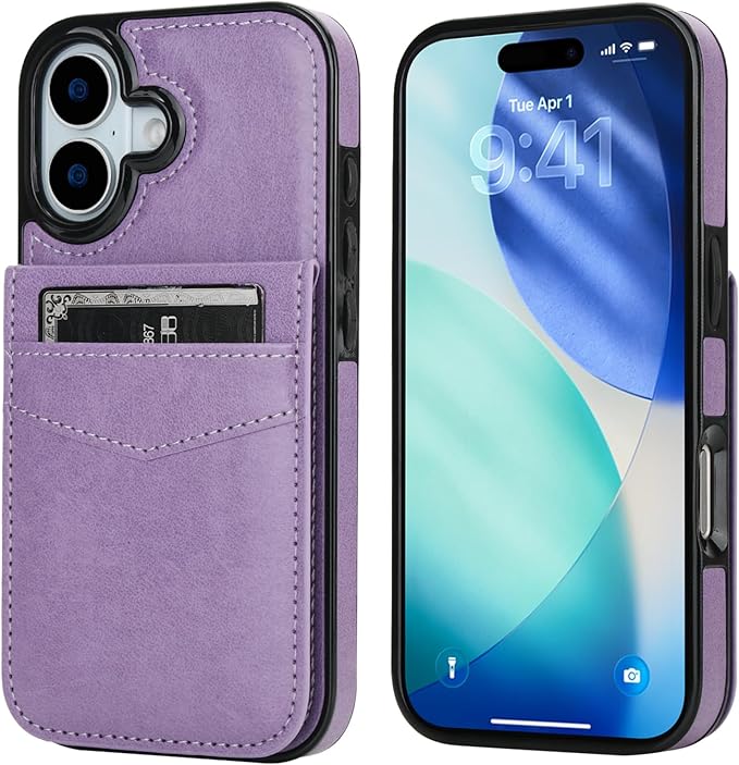 KIHUWEY Compatible with iPhone 17 Case Wallet with Credit Card Holder, Flip Premium Leather Magnetic Clasp Kickstand Heavy Duty Protective Cover for iPhone 17 6.3 Inch (Pruple) Purple