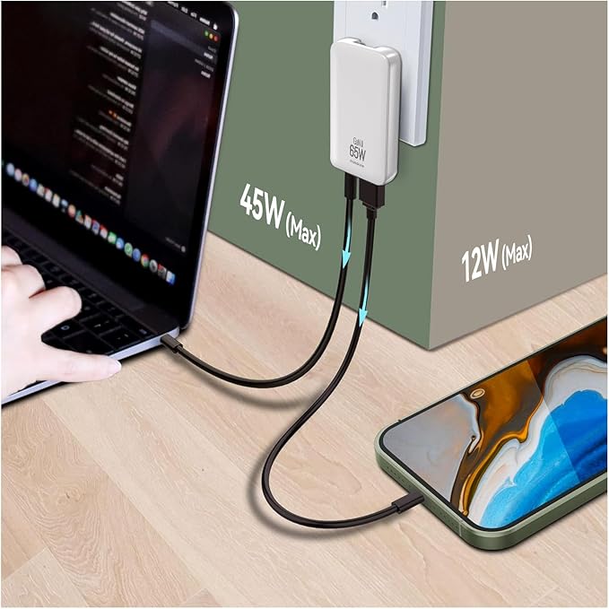 65W Slim GaN USB C Charger Block, Foladable Fast Travel Charger with UK/EU/AU 3 Plugs, 2-Port International Power Adapter for MacBook Air/Pro, iPhone 17/16/15, iPad, Galaxy S25/S24, (2026 New)