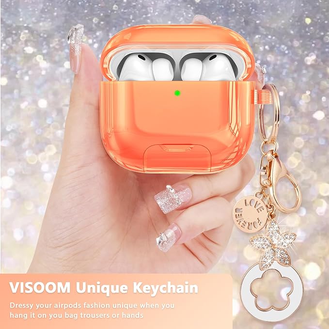 Case for Airpods iPods Pro 3 Case 2025 with Phone Stand for Women-VISOOM Clear Air Pod iPod Pro3 Cases Cover Cute Girly Airpods Case Pro3 Bling Glitter AirPods Pro3 Cases Hard Shell with Keychain