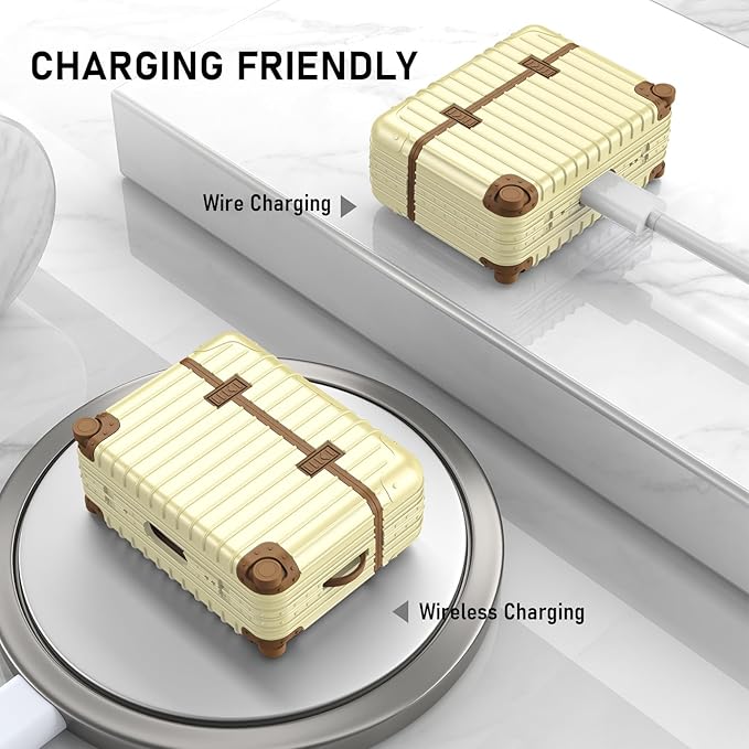 KOREDA Compatible with AirPods Pro 2nd/1st Generation Case Cover, Cute Funny Suitcase Design Case for Airpods Pro 2nd/1st Gen, Fashion Protective Hard Case for Women Men with Keychain (Beige)