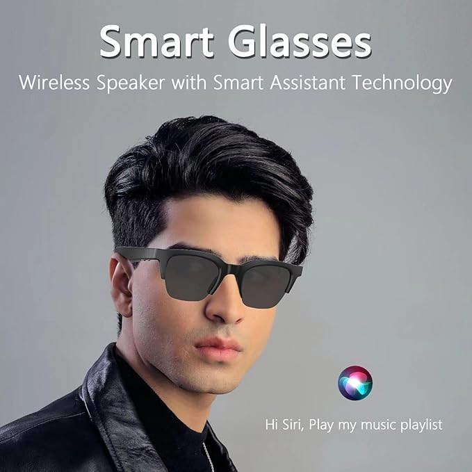 Smart Audio Glasses Open Ear Bluetooth Glasses Wireless Music and Calls Type C Fast Charging Physical Button Control Ultra Lightweight Unisex (Black)