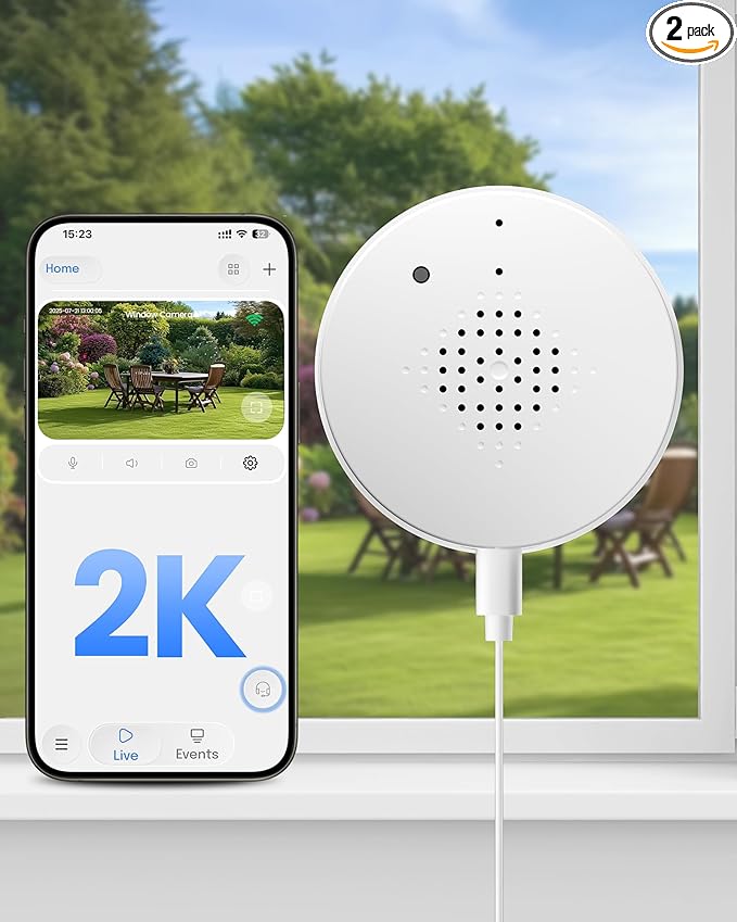 3MP 2K Window Camera, 2.4GHz WiFi 6 Window Security Camera, Blacklight Full-Color Night Vision, Smart AI Detection & Descriptive Alert, 24/7 Recording, No-Drill Magnetic Mount, 2 Packs