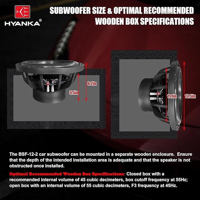 H YANKA BSF-12-2 12 Inch Subwoofer - 1800W MAX Power 12 Inch Paper Cone Car Audio, Black Aluminum Basket, 2.5“ Dual Voice Coil 2 Ohm Impedance 12" Subwoofer for Cars