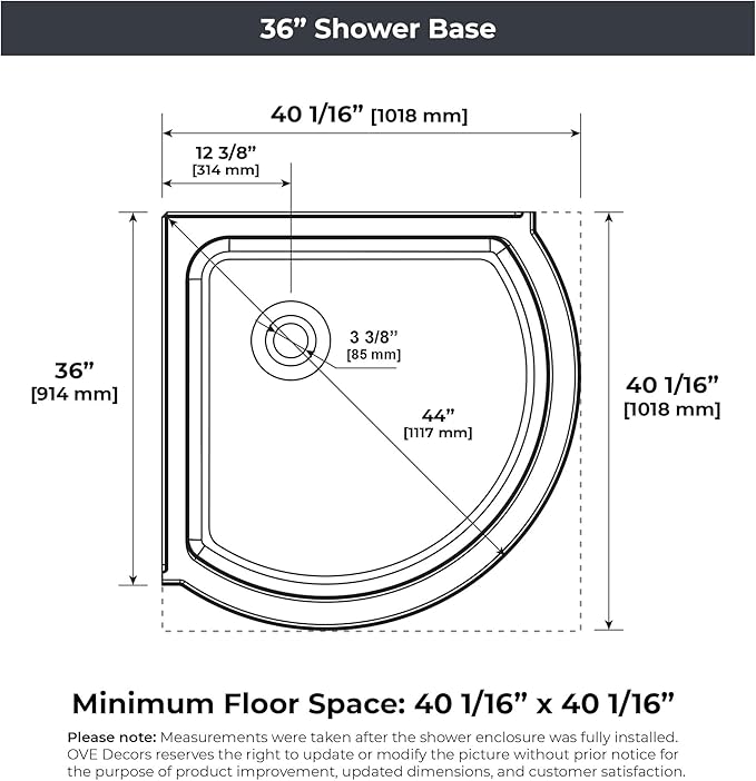 OVE Decors Breeze 36 in. Corner Shower Frosted Sliding Door with Base in Black Finish