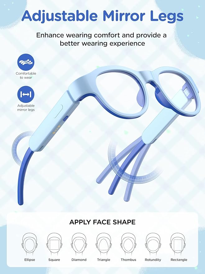 Kids Smart Glasses: UV400 Blue Light Glasses - Built-in Mic & Open Ear Bluetooth Speakers - 7-color RGB Light Strip - Voice & Touch Control - Works with iOS/Android for Kids 6-12 Gifts