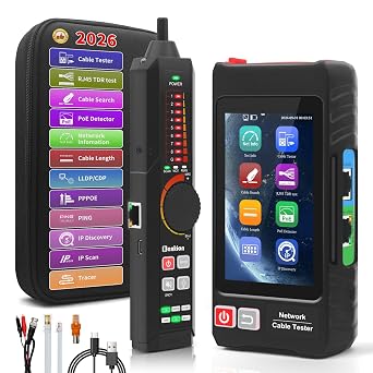 Henkion Multifunction RJ45 Network Caber Tester, 4" IPS Touch Screen UTP Cable Tester,Rechargeable Ethernet Cable Tracer,Support Network Tools,POE++ Detect,Cable Length,RJ45 TDR Test,FTP(LT-600)