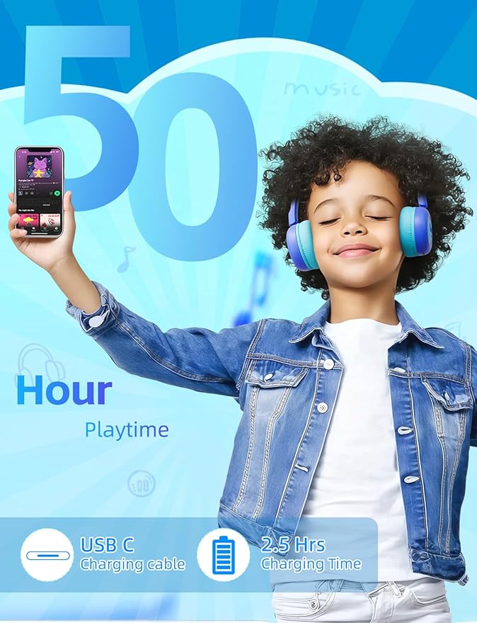 Kids Bluetooth Headphones,Toddler Headphones with Microphone,85dB Volume Limited,Bluetooth 5.3 Twistable Lightweight Kids Wireless Earphones for Boy Girl Tablet Travel School