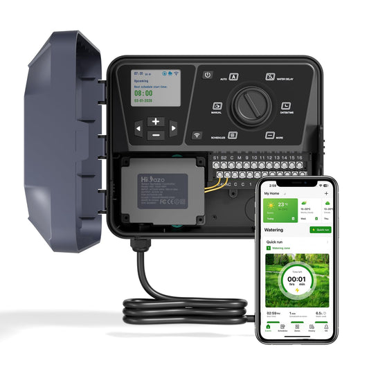 Outdoor Smart Sprinklers Controller 2.4GHz WiFi, Irrigation Controller Easy Use App Enabled, 16 Zones + 16 Plans, Save Water Auto Skip Rain, Freeze & Wind, 10 Minutes Install