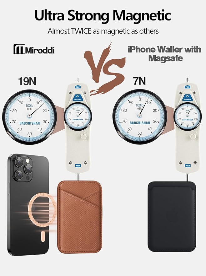 Miroddi for MagSafe Wallet, Leather Magnetic Card Holder for iPhone 16/15/14/13/12 Series, 0.12" Invisible Ultra-Thin Magnetic Phone Wallet, 2 Independent Card Slot, RFID Blocking, Carbon Fiber Brown