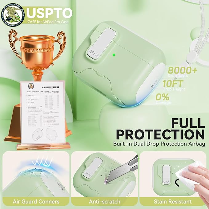 for AirPods Pro Case with Phone Stand,Secure Lock Case Compatible with Airpods Pro 2nd/1st Generation Case, Drop-Proof Case Cover with Cleaner and Lanyard for Women Girly (Pistachio Green)