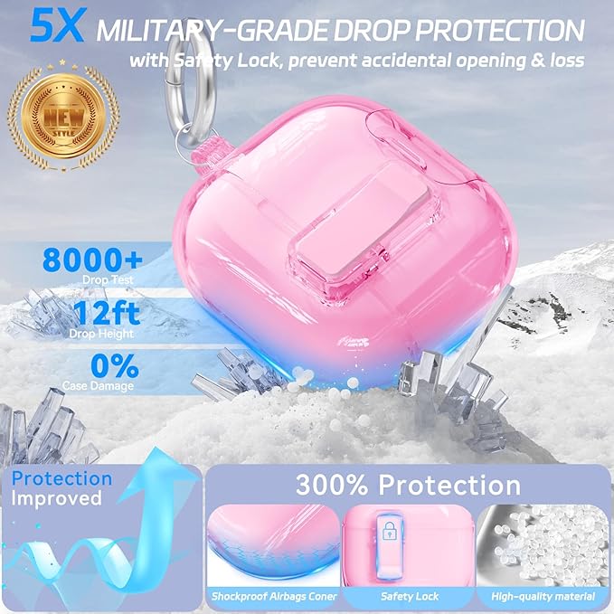 for AirPods 4 Case with Phone Stand & Safety Lock, Auto-Open Clear AirPod Case Compatible with Apple AirPods 4th Gen 2024, Anti-Scratch & Shockproof Protective Cover with Cleaning Kit & Keychain