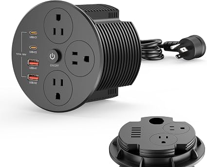 100W USB C Desktop Power Grommet, Double-Side 4 USB 5 Outlets (15Amp)