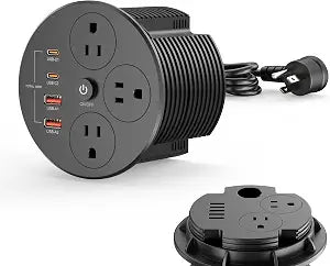 100W USB C Desktop Power Grommet, Double-Side 4 USB 5 Outlets (15Amp)
